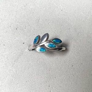 925 Greek opal leaf ring